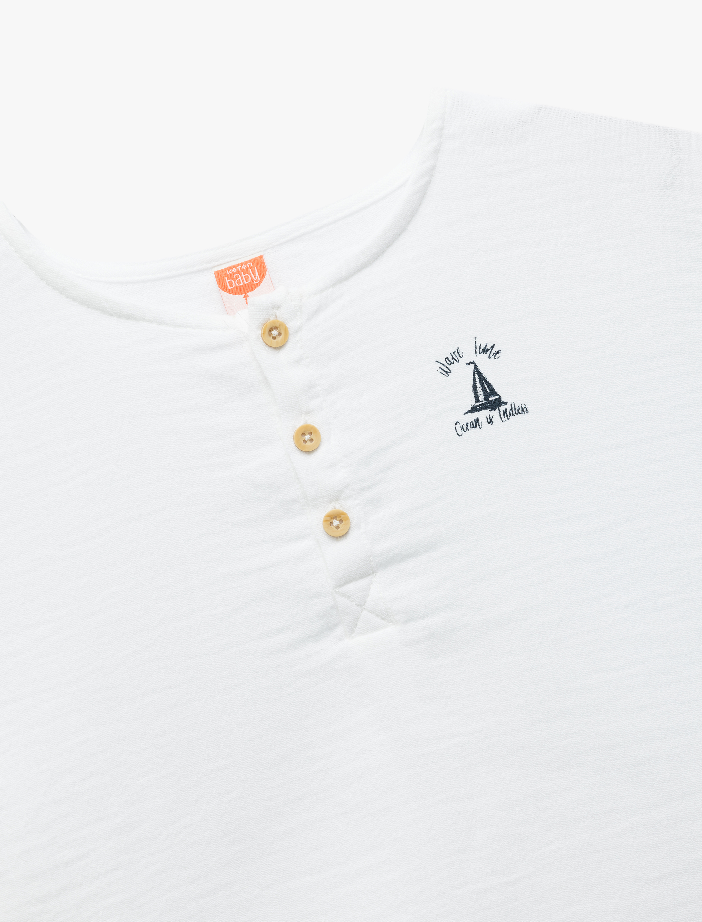  Erkek Bebek Kısa Kollu Bisiklet Yaka Düğme Detaylı Pamuklu Gömlek
