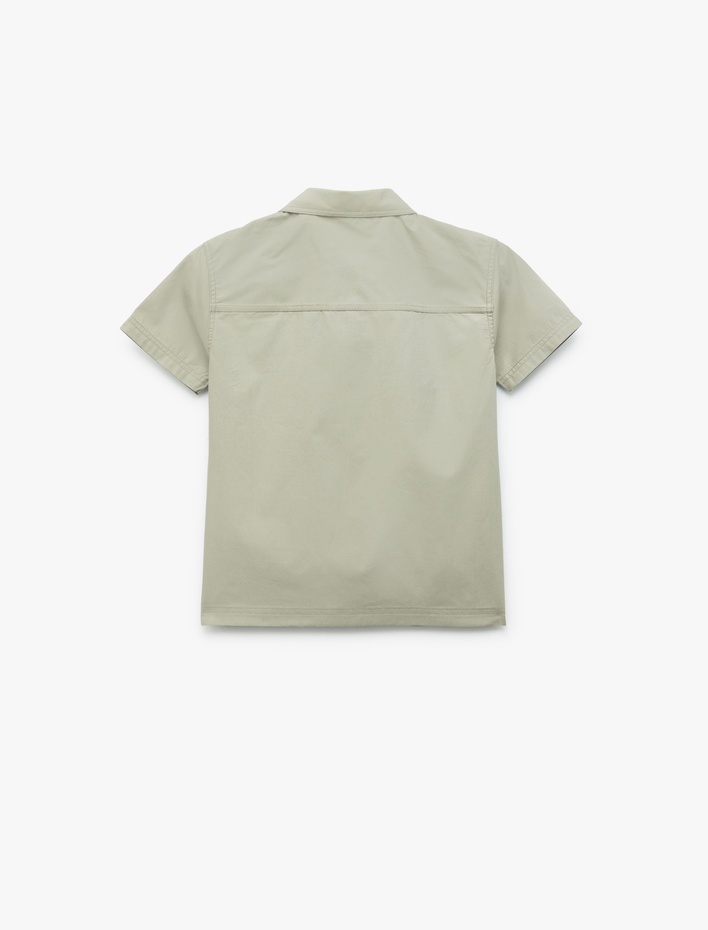 Erkek Bebek Pamuklu Kapaklı Cep Detaylı Kısa Kollu Gömlek