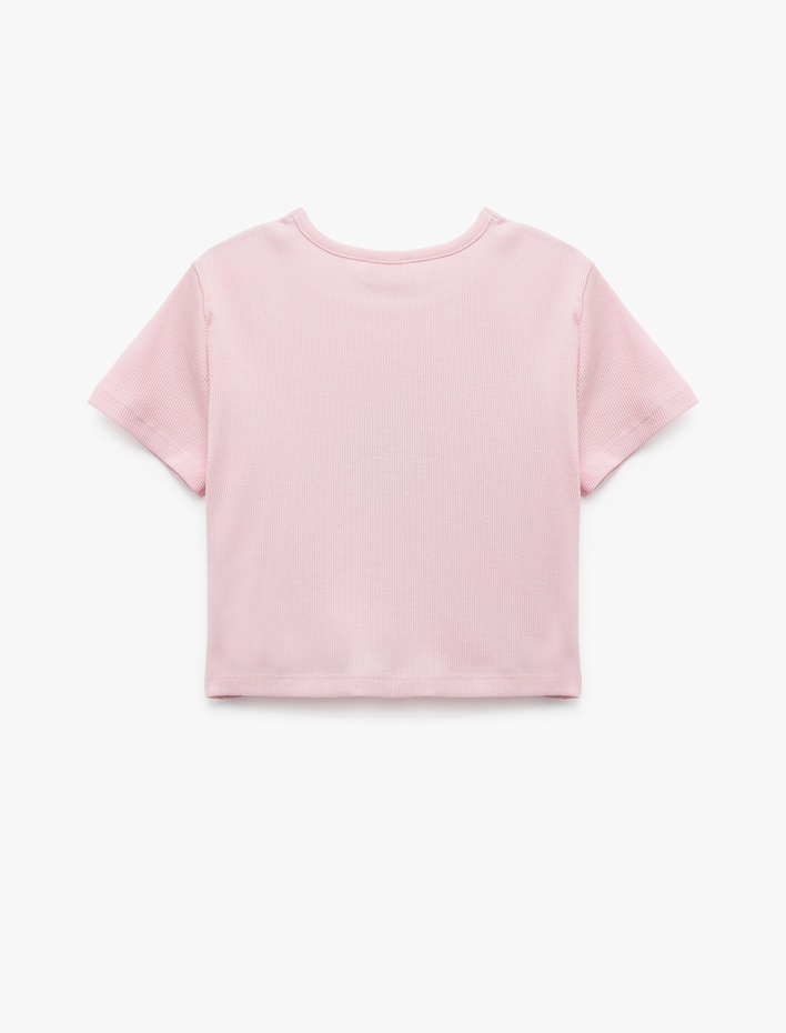 Kız Çocuk Kedi Baskılı Kısa Kollu Crop Tişört
