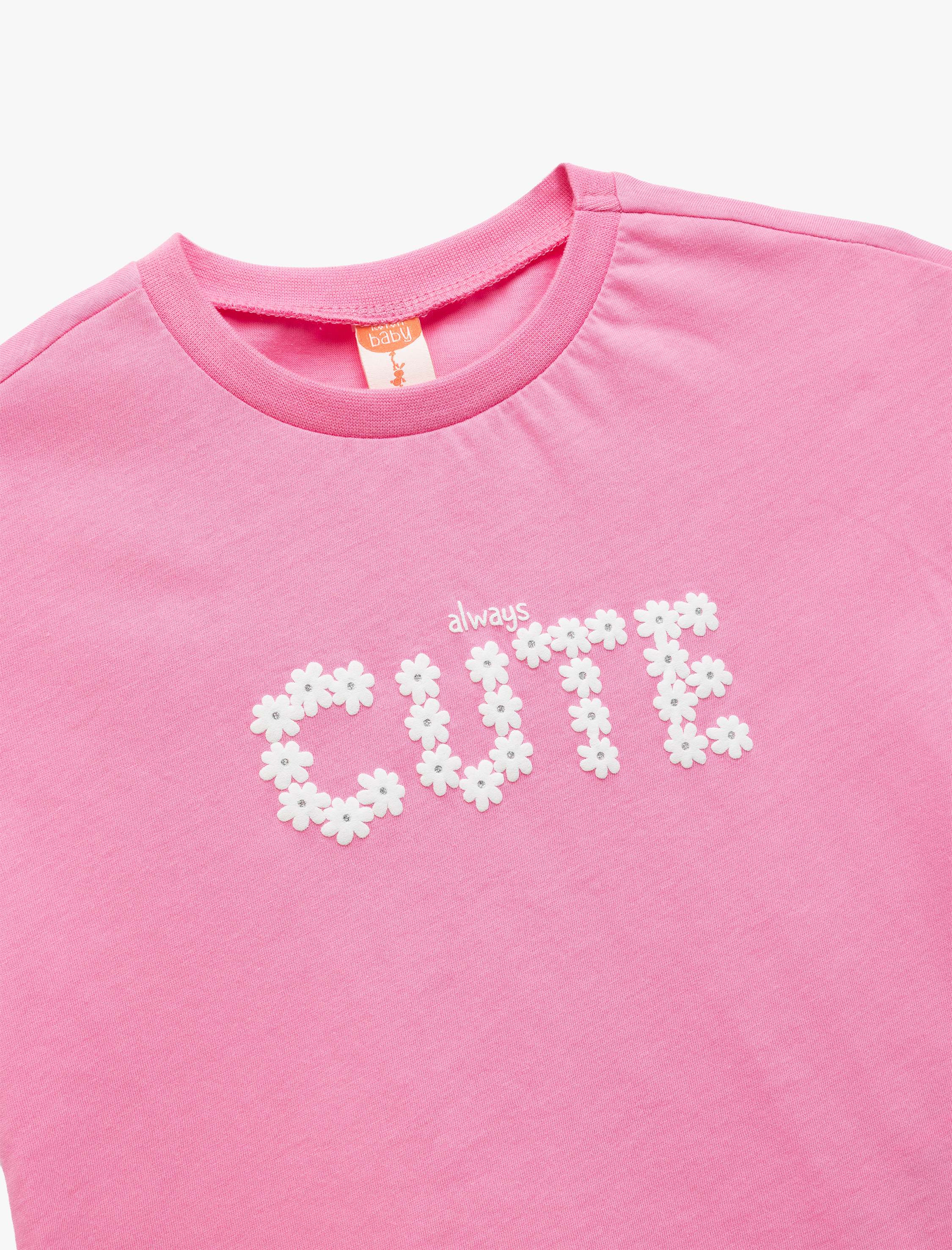  Kız Bebek Slogan Baskılı Bisiklet Yaka Kısa Kollu Pamuklu Tişört