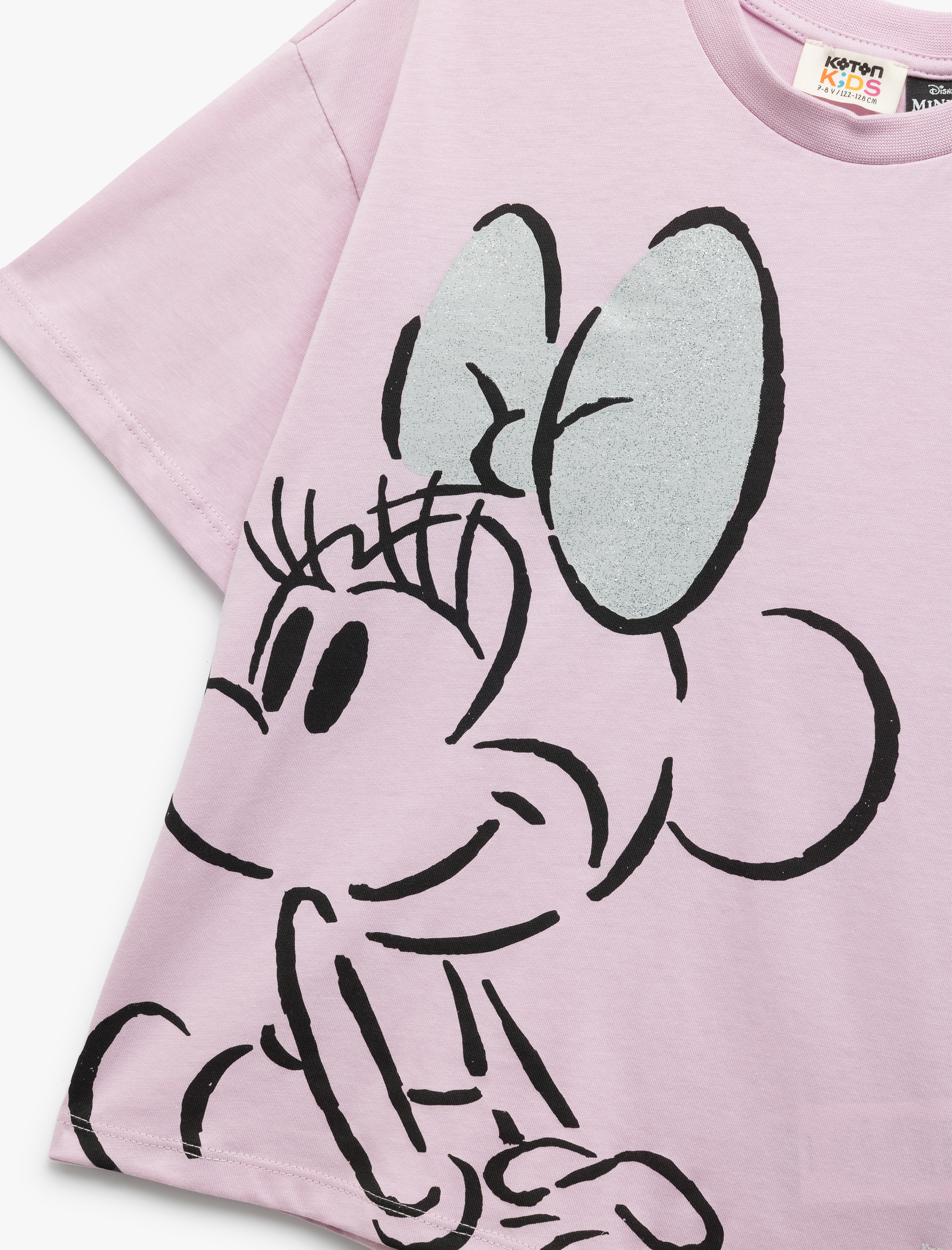  Kız Çocuk Minnie Mouse Lisanslı Kısa Kollu Pullu Pamuklu Baskılı Tişört