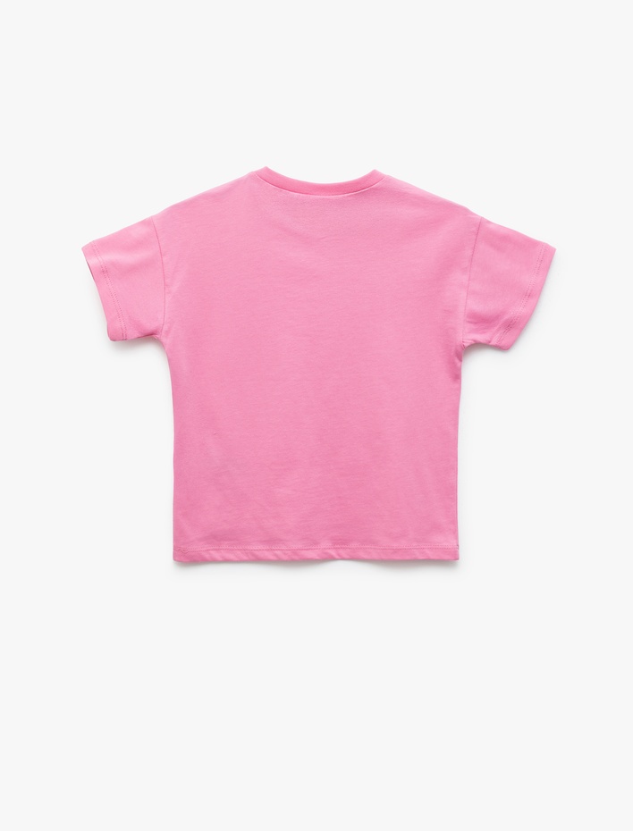 Kız Bebek Slogan Baskılı Bisiklet Yaka Kısa Kollu Pamuklu Tişört