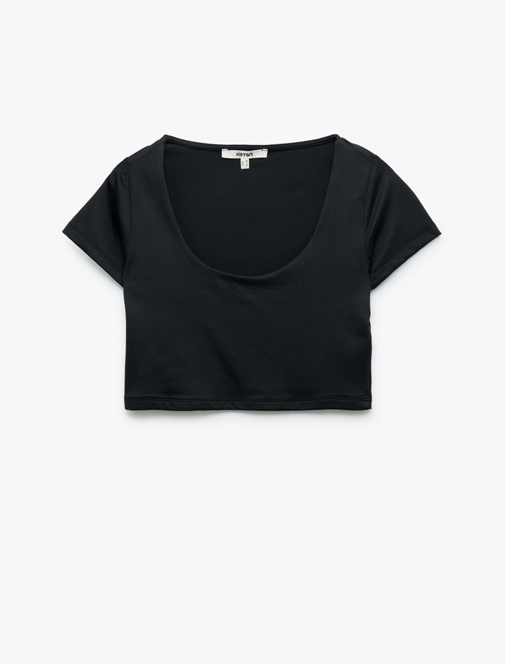  Slim Fit Kısa Kollu U Yaka Basic Crop Tişört