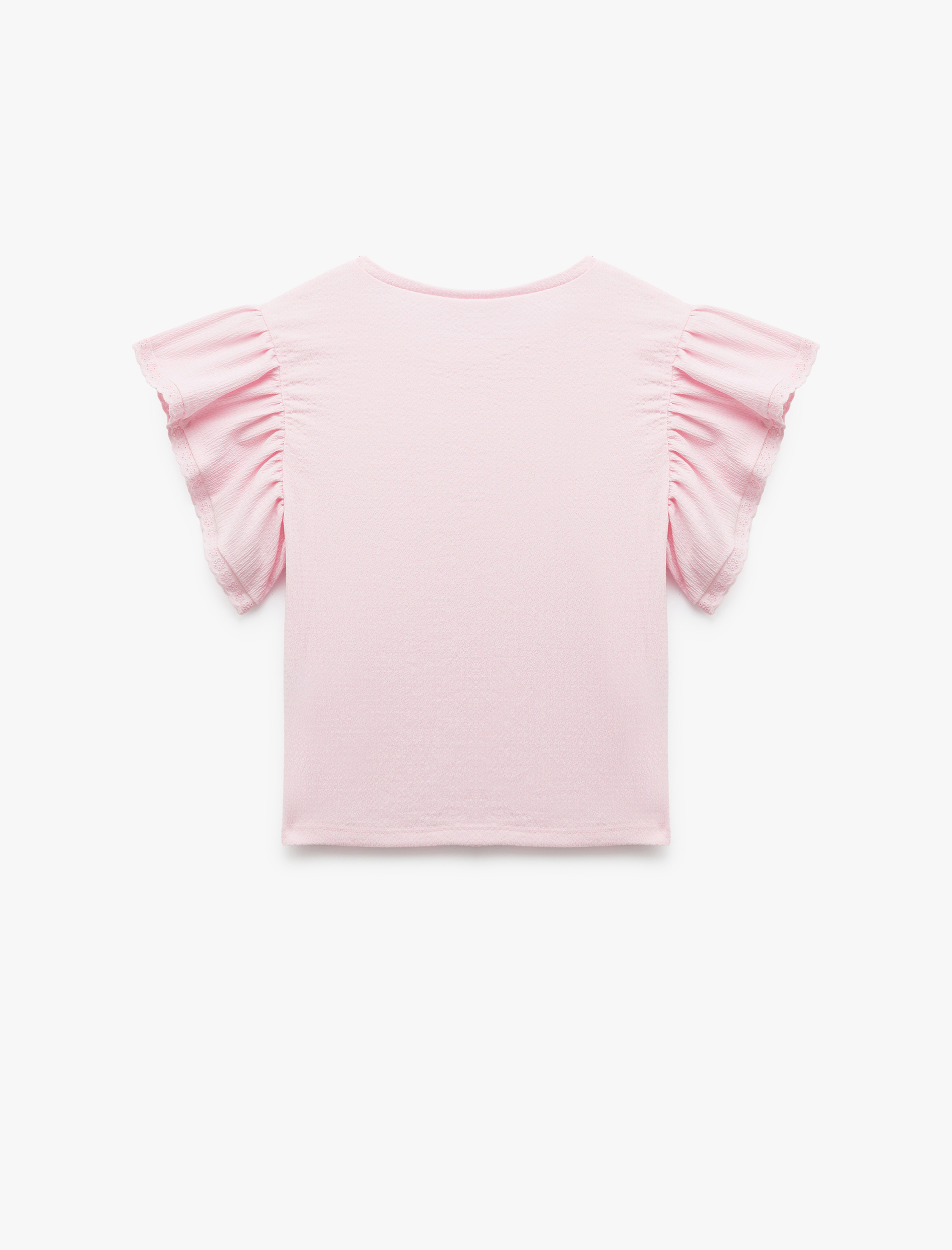  Kız Çocuk Bürümcük Kısa Kollu Bisiklet Yaka Dantelli Bluz