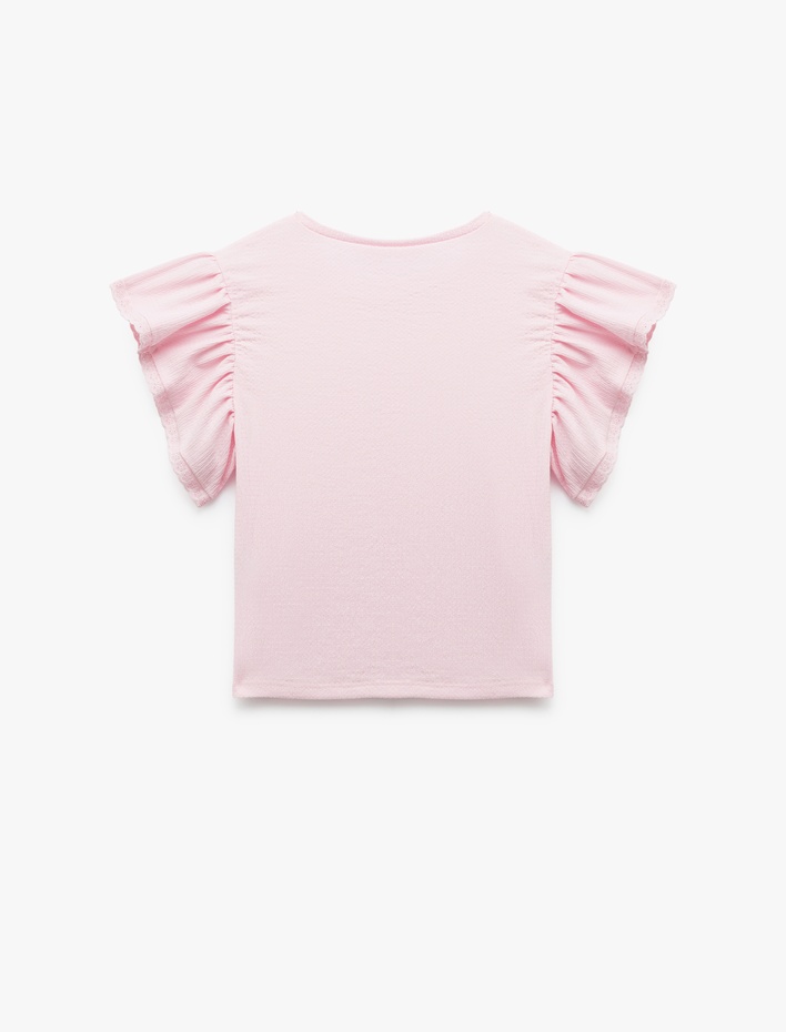 Kız Çocuk Bürümcük Kısa Kollu Bisiklet Yaka Dantelli Bluz