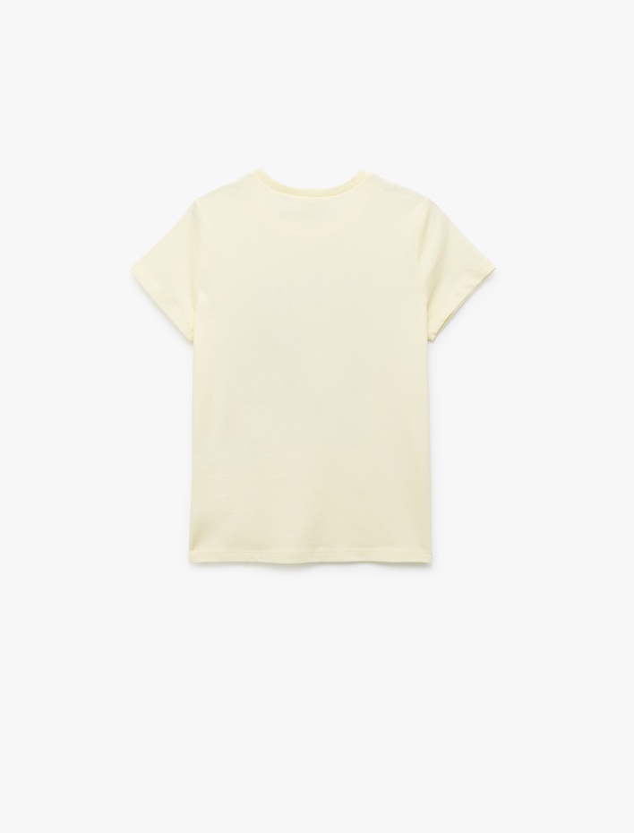 Kız Çocuk Tişört Pullu Payetli Kısa Kollu Papağan Baskılı Pamuklu