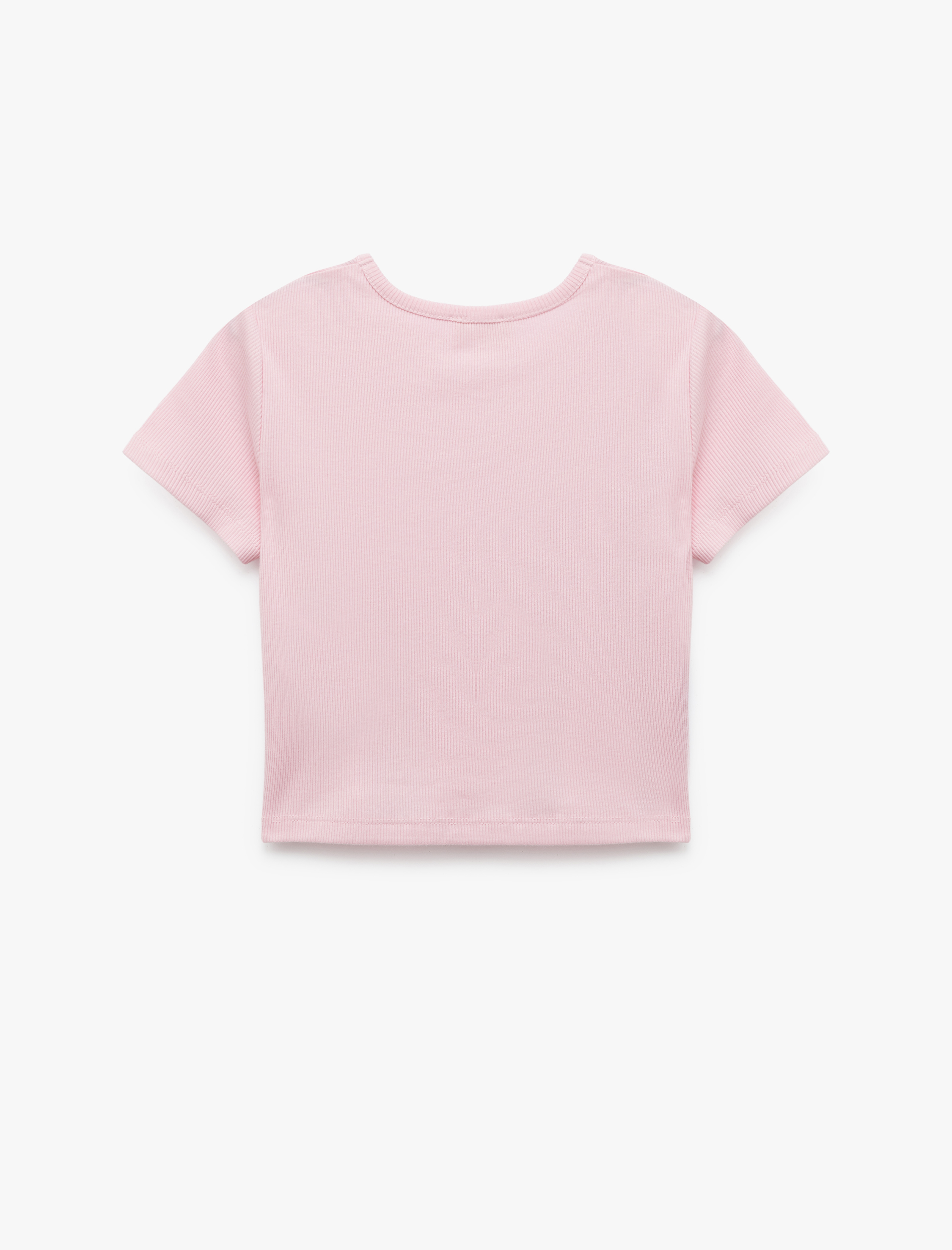  Kız Çocuk Bisiklet Yaka Kısa Kollu Fiyonk Detaylı Pamuklu Tişört