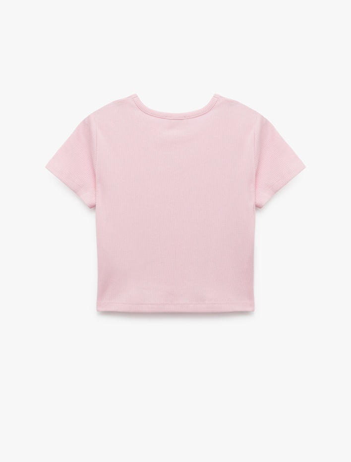 Kız Çocuk Bisiklet Yaka Kısa Kollu Fiyonk Detaylı Pamuklu Tişört