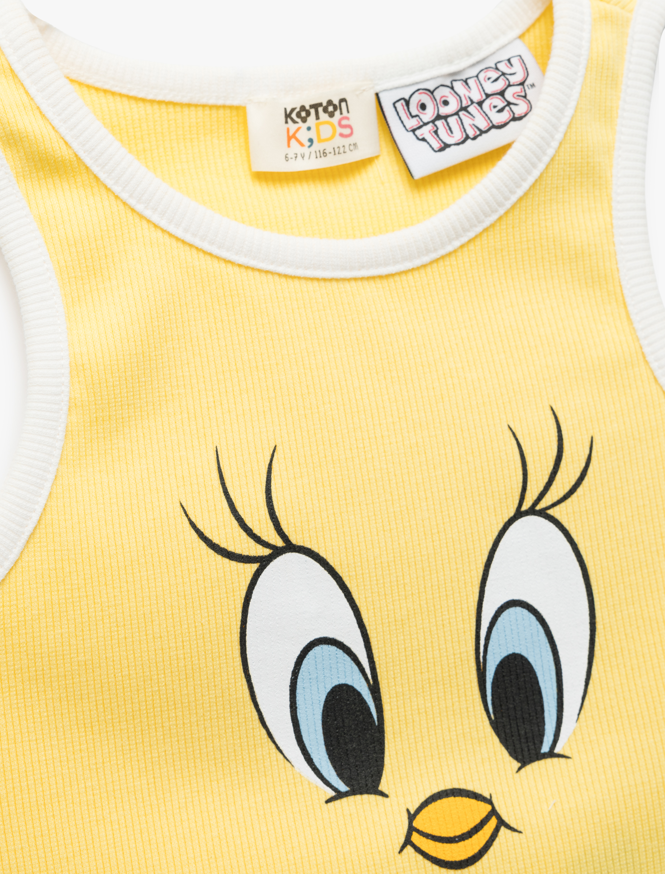  Kız Çocuk Tweety Lisanslı Pamuklu Slim Fit Bisiklet Yaka Baskılı Crop Atlet