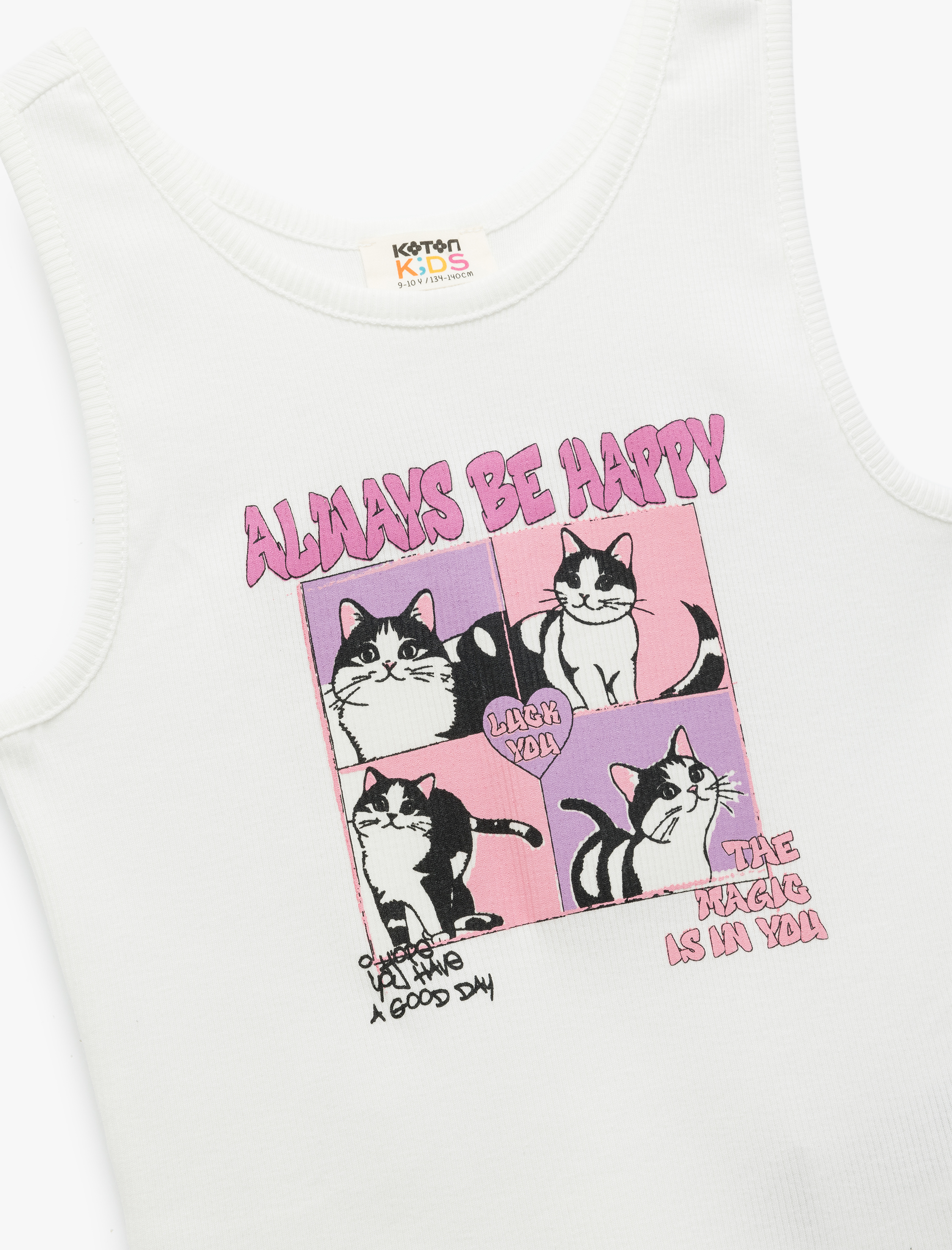  Kız Çocuk Kolsuz Pamuklu Bisiklet Yaka Slim Fit Crop Baskılı Tişört