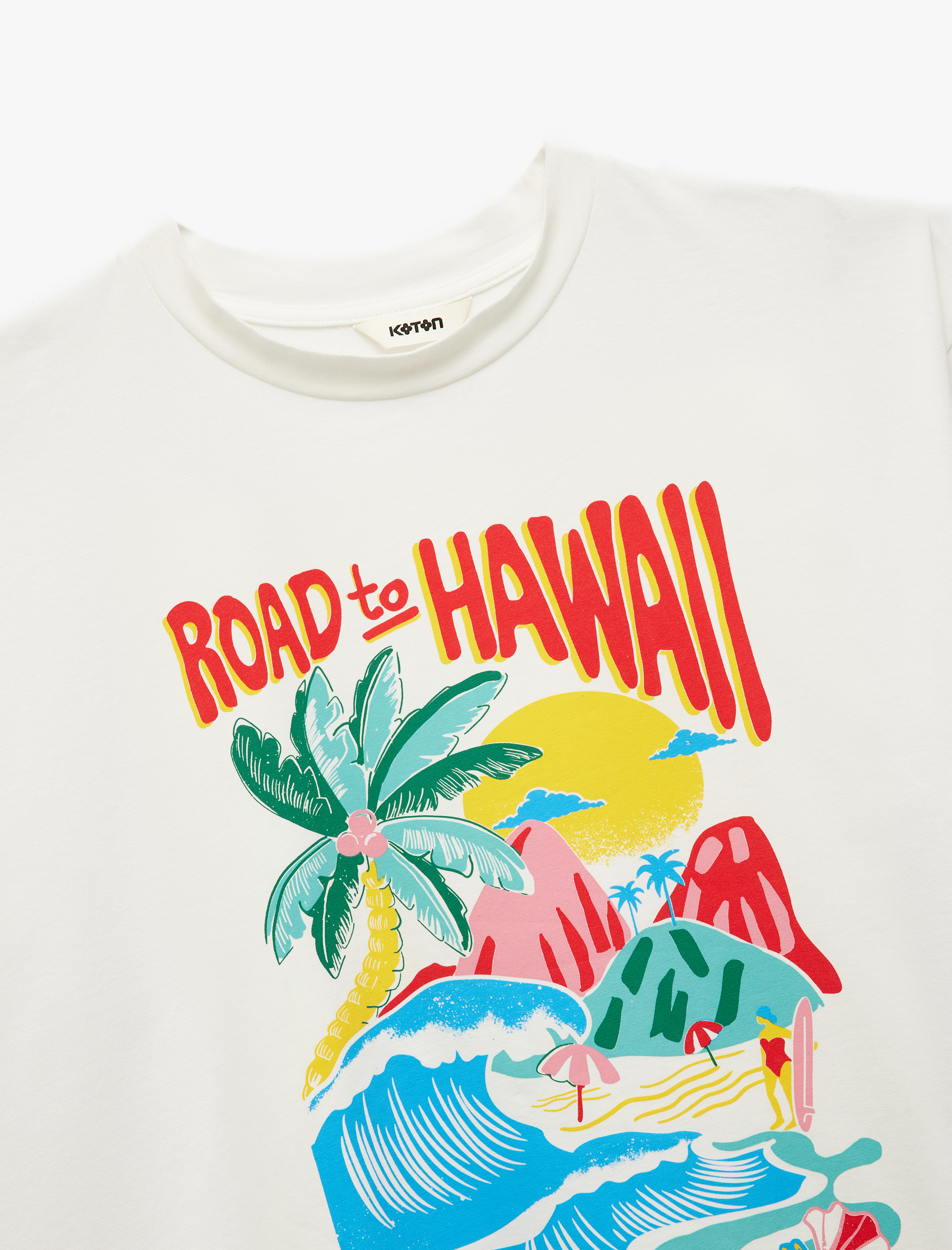   Pamuklu Kısa Kollu Bisiklet Yaka Yaz Temalı Baskılı Oversize Tişört