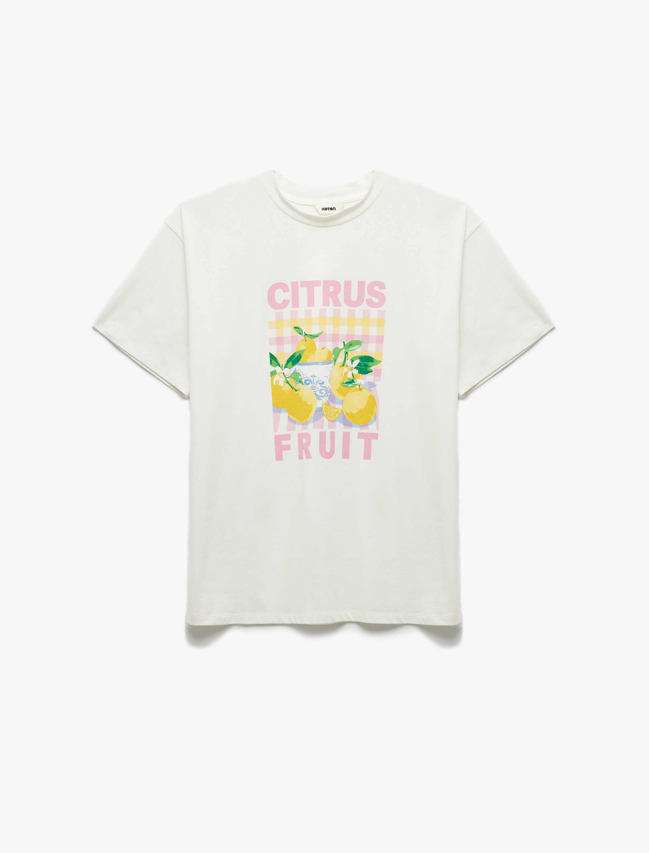   Koton X Sibil Çetinkaya - Pamuklu Kısa Kollu Bisiklet Yaka Limon Baskılı Oversize Tişört