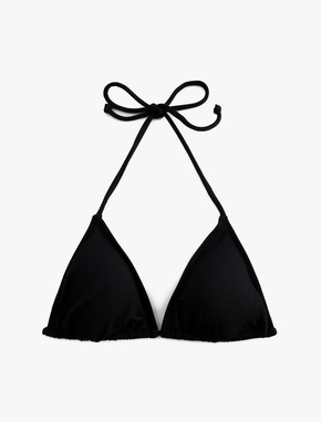 Dokulu Üçgen Boyundan Bağlamalı İpli Bikini Üstü