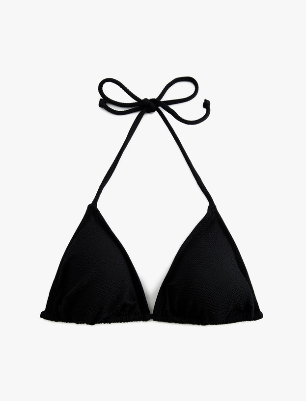 Dokulu Üçgen Boyundan Bağlamalı İpli Bikini Üstü_0
