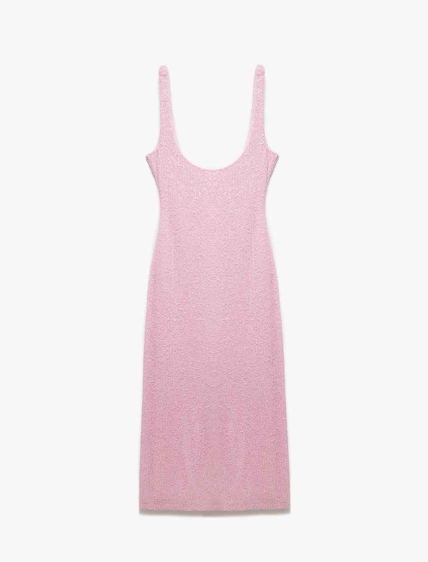   Koton X Sibil Çetinkaya - U Yaka Kolsuz Pullu Payetli Midi Slip Elbise