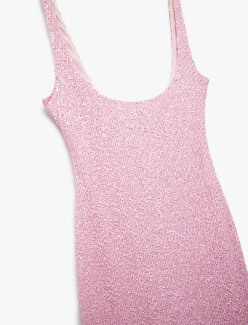   Koton X Sibil Çetinkaya - U Yaka Kolsuz Pullu Payetli Midi Slip Elbise