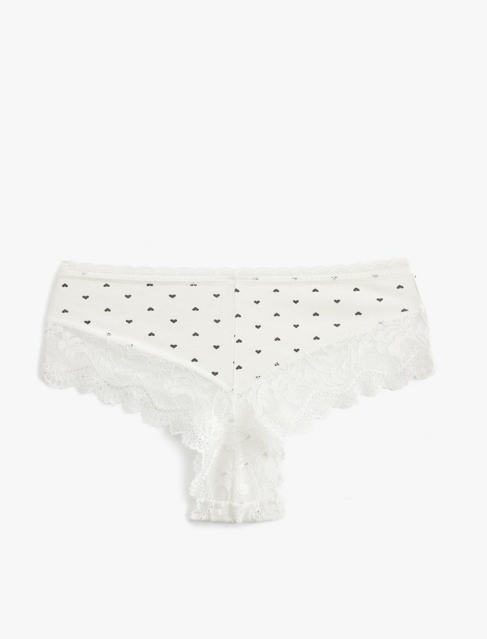  Pamuklu Dantel Detaylı Kalpli Brazilian Kadın Külot