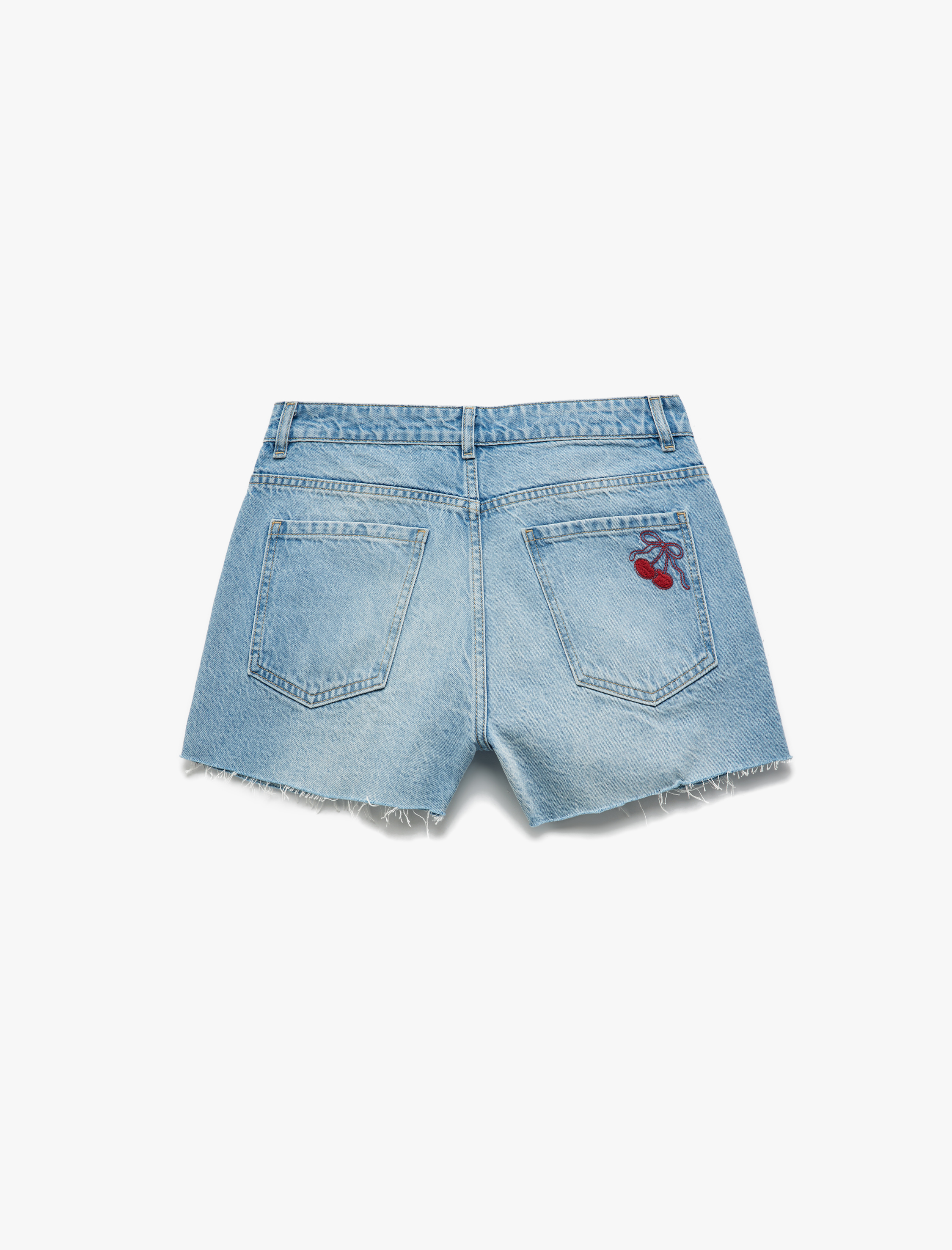   Koton X Sibil Çetinkaya -  Kiraz Nakış Detaylı Kesik Paça Mini Denim Şort