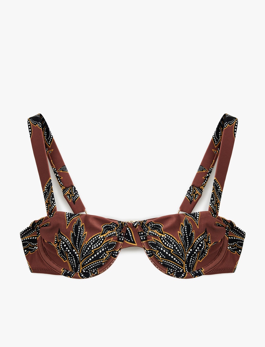   Astarlı Çiçek Desenli Balenli Bikini Üstü