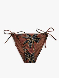 Astarlı Çiçek Desenli Yanları Bağlamalı İpli Bikini Altı