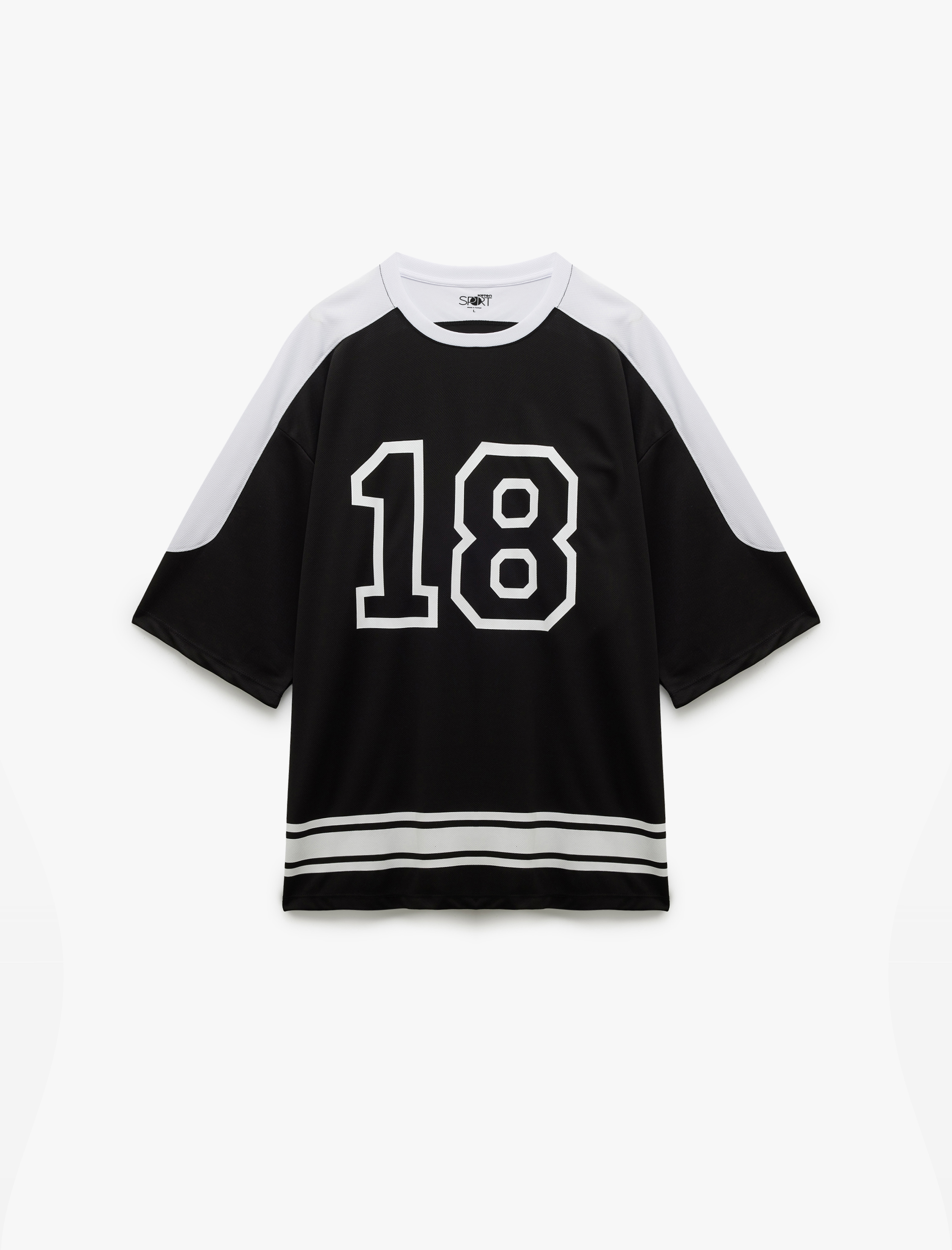   Renk Bloklu Yarım Kollu Bisiklet Yaka Baskılı Spor Oversize Tişört