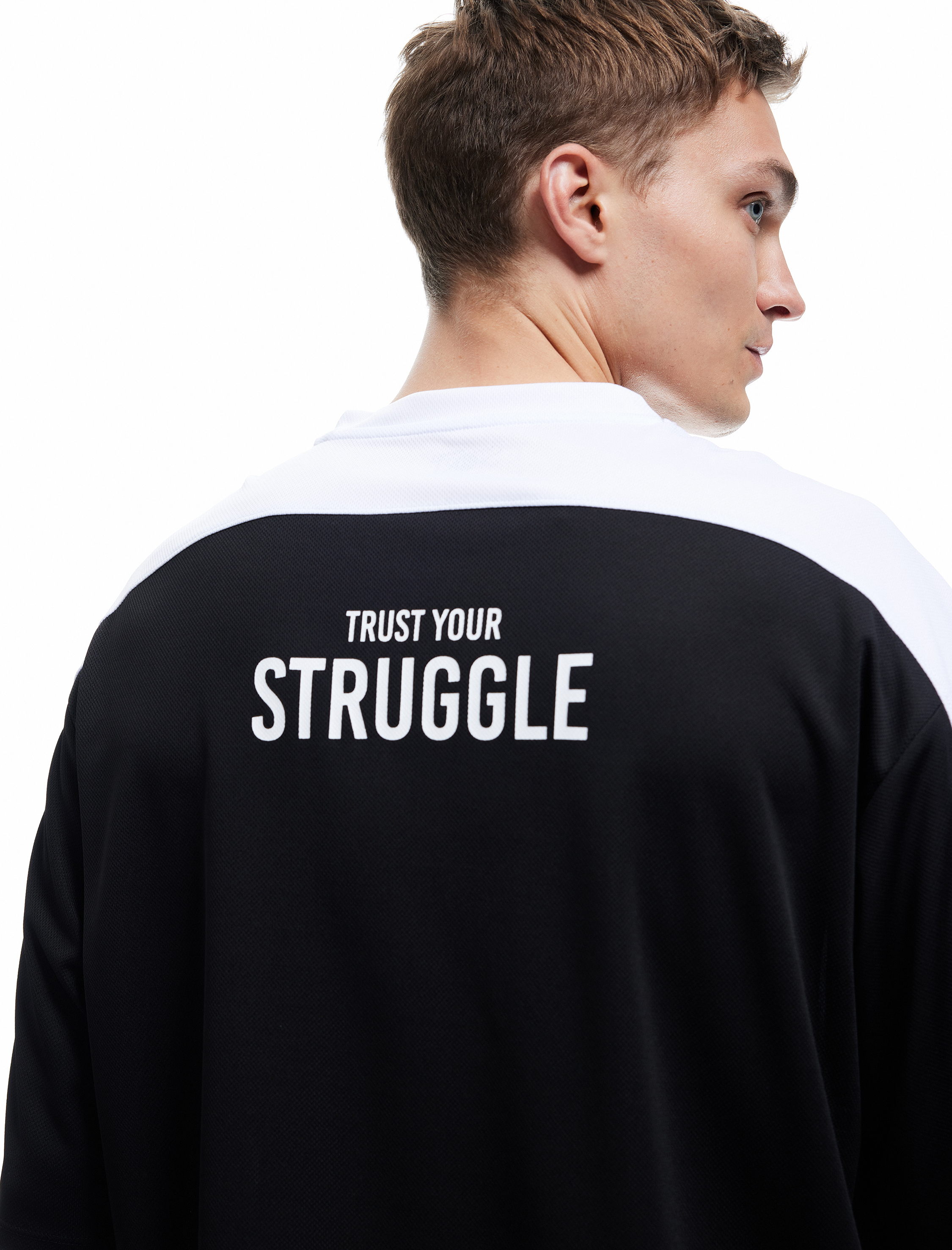   Renk Bloklu Yarım Kollu Bisiklet Yaka Baskılı Spor Oversize Tişört