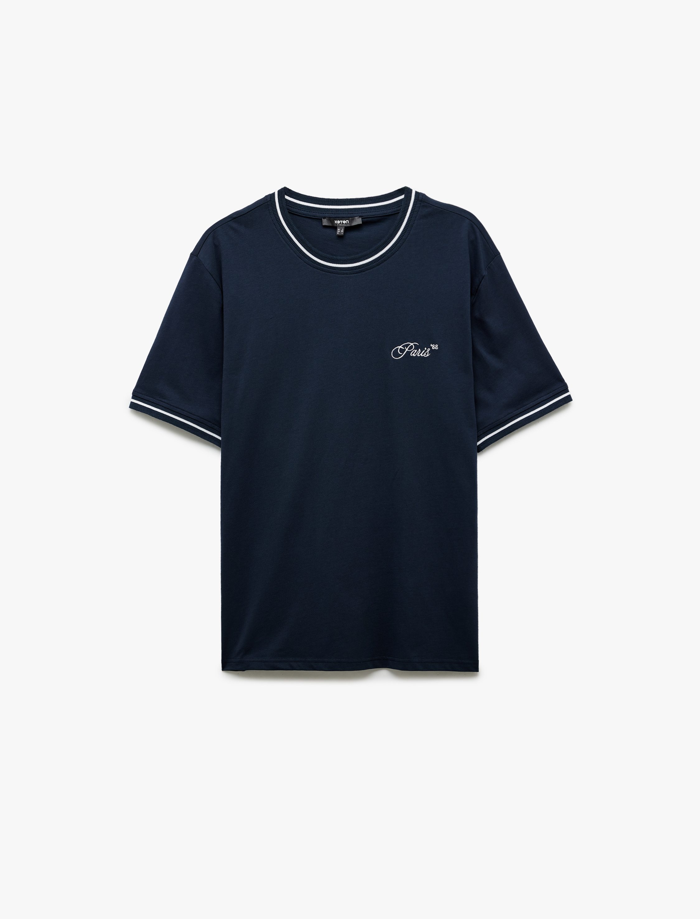   Pamuklu Kısa Kollu Bisiklet Yaka Baskı Detaylı Tişört