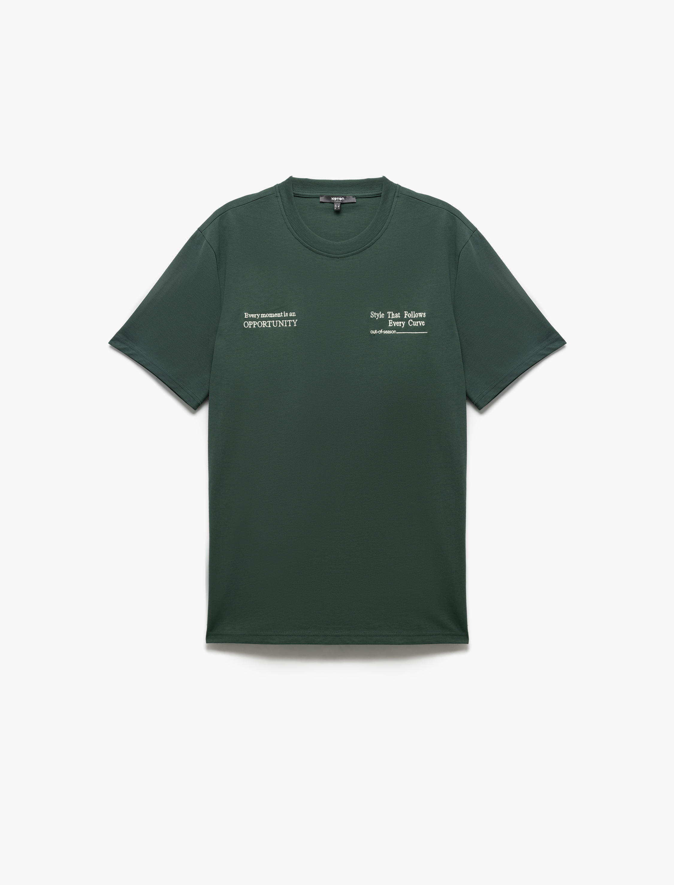   Pamuklu İşlemeli Kısa Kollu Regular Fit Bisiklet Yaka Tişört