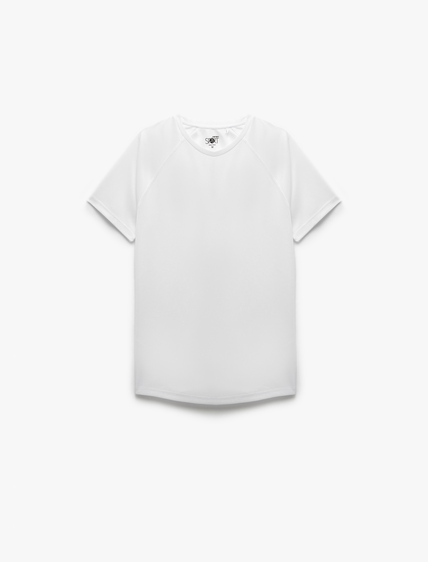   Kısa Kollu Bisiklet Yaka Reglan Kol Arkası Baskılı Slim Fit Spor Tişört
