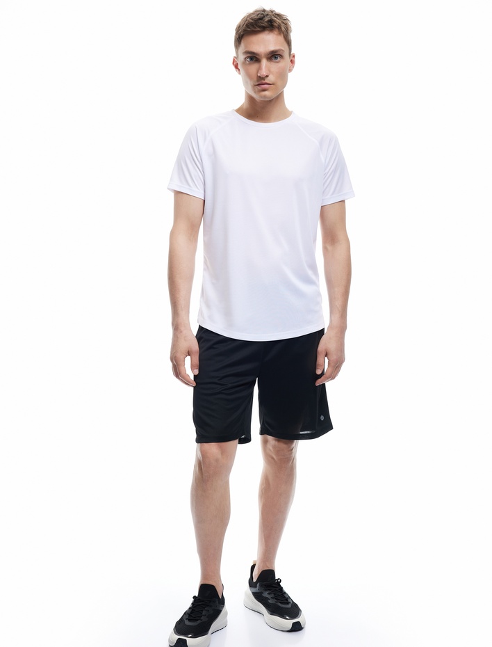  Kısa Kollu Bisiklet Yaka Reglan Kol Arkası Baskılı Slim Fit Spor Tişört