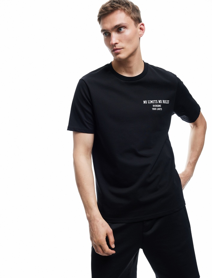  Kısa Kollu Bisiklet Yaka Baskılı Oversize Spor Tişört