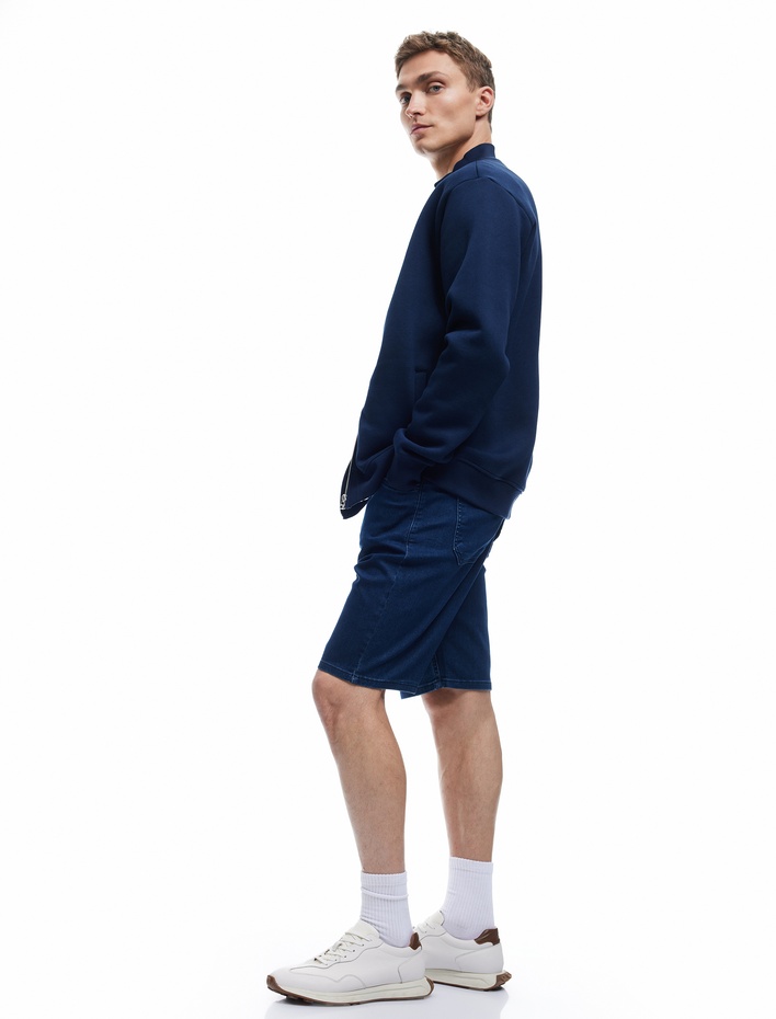  Beli Bağcıklı Bermuda Slim Fit Jean Şort