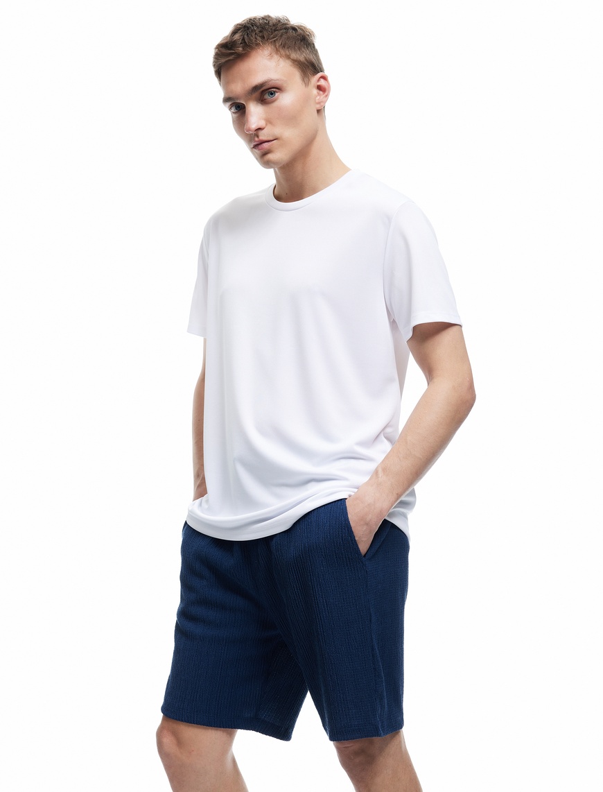   Dokulu Oversize Bermuda Beli Bağcıklı Spor Şort