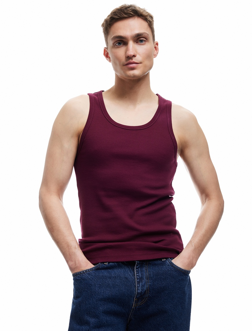  Bisiklet Yaka Slim Fit Kolsuz Basic Atlet