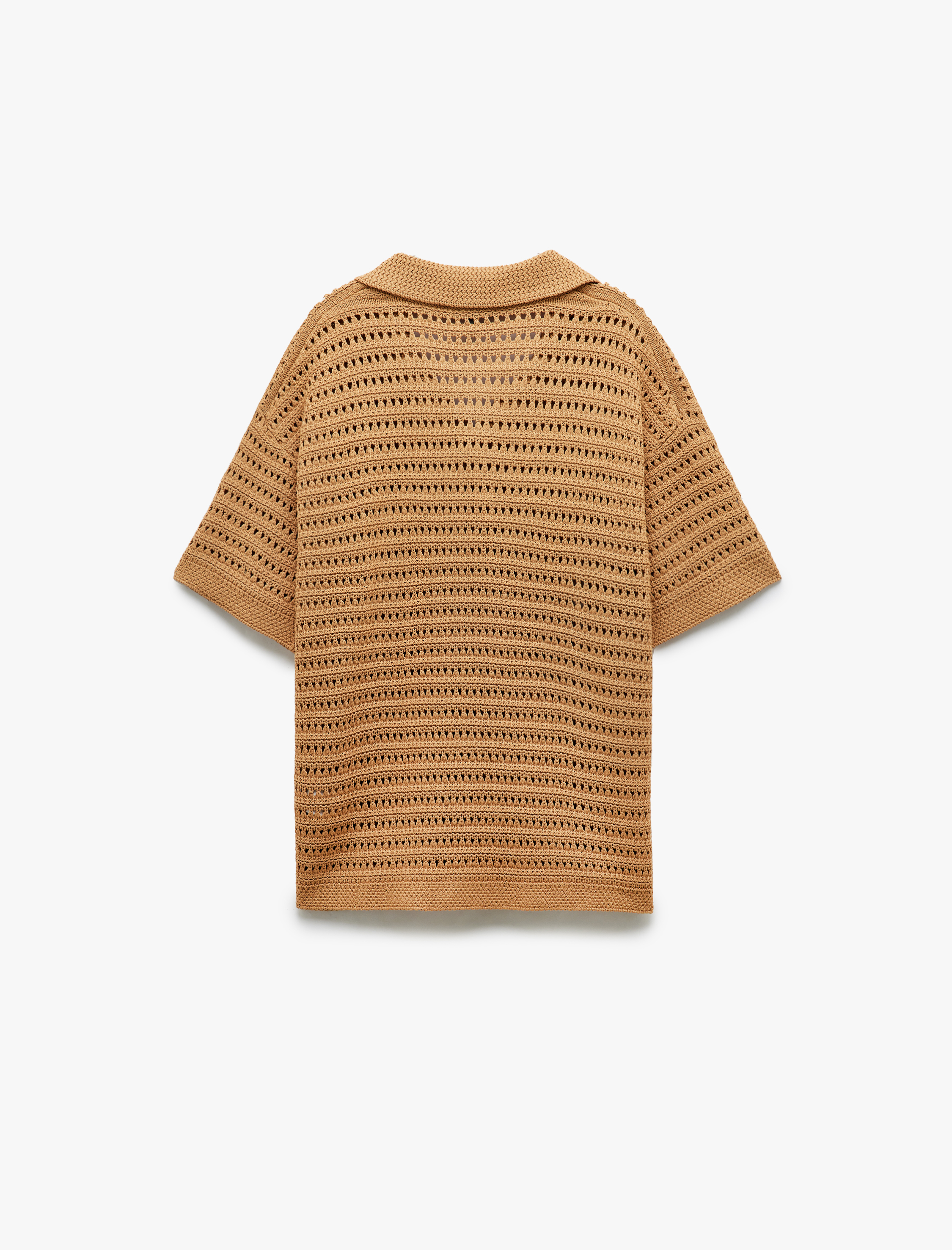 Kısa Kollu V Yaka Ajurlu Triko Tişört