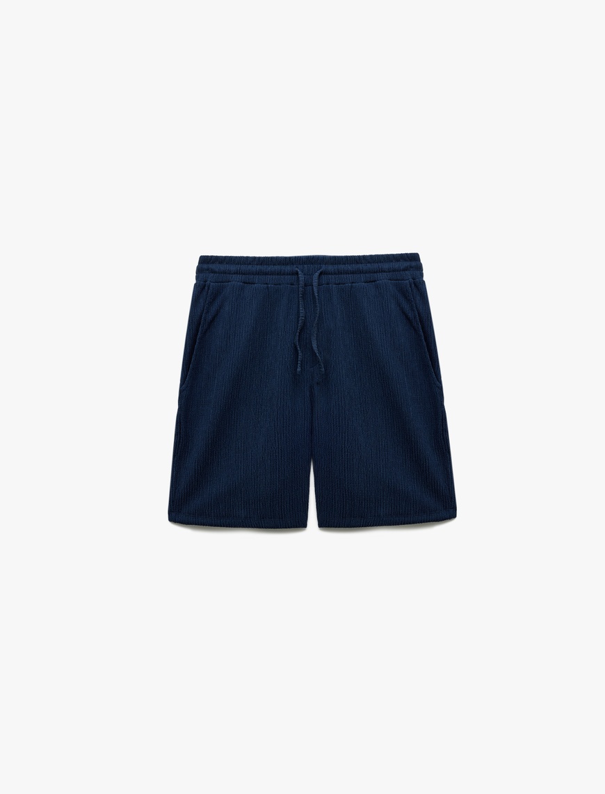   Dokulu Oversize Bermuda Beli Bağcıklı Spor Şort