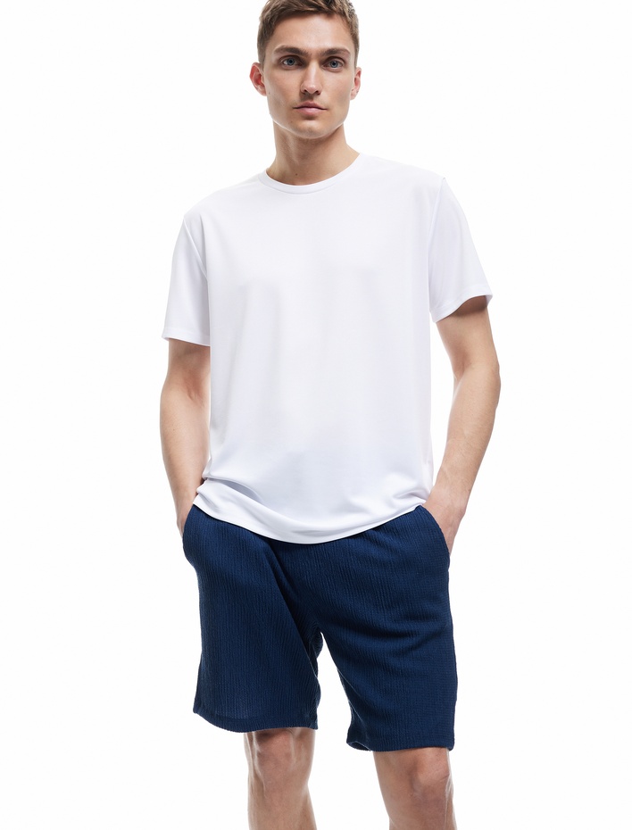  Dokulu Oversize Bermuda Beli Bağcıklı Spor Şort