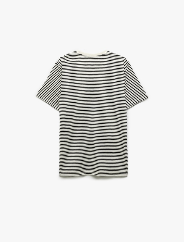 Slim Fit Kısa Kollu Bisiklet Yaka Çizgili Tişört_3
