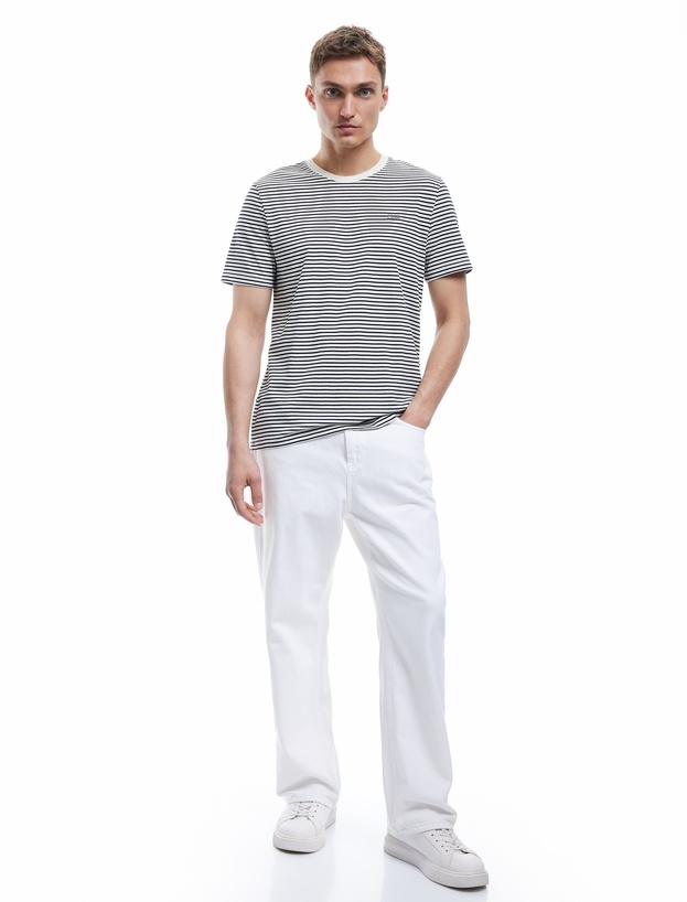 Slim Fit Kısa Kollu Bisiklet Yaka Çizgili Tişört_1