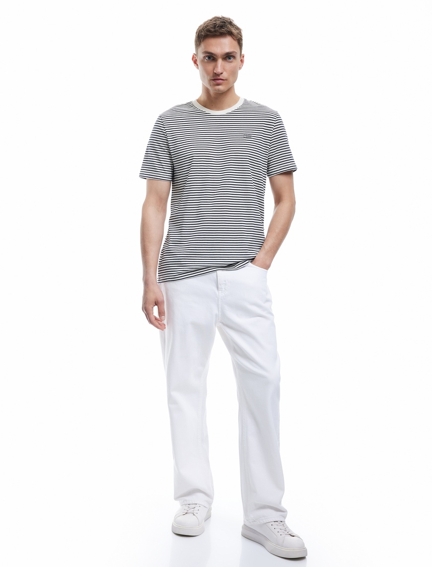   Slim Fit Kısa Kollu Bisiklet Yaka Çizgili Tişört