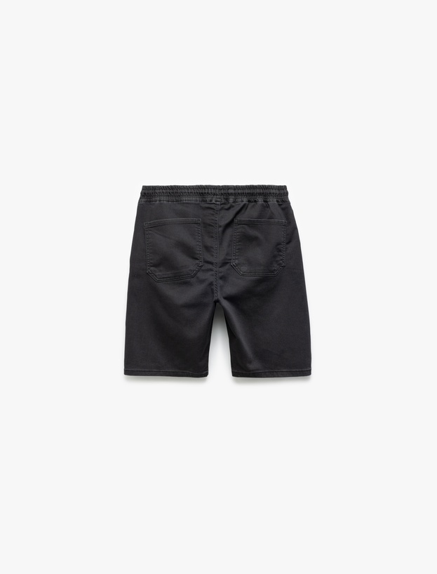 Bermuda Slim Fit Beli Bağcıklı Denim Şort_4