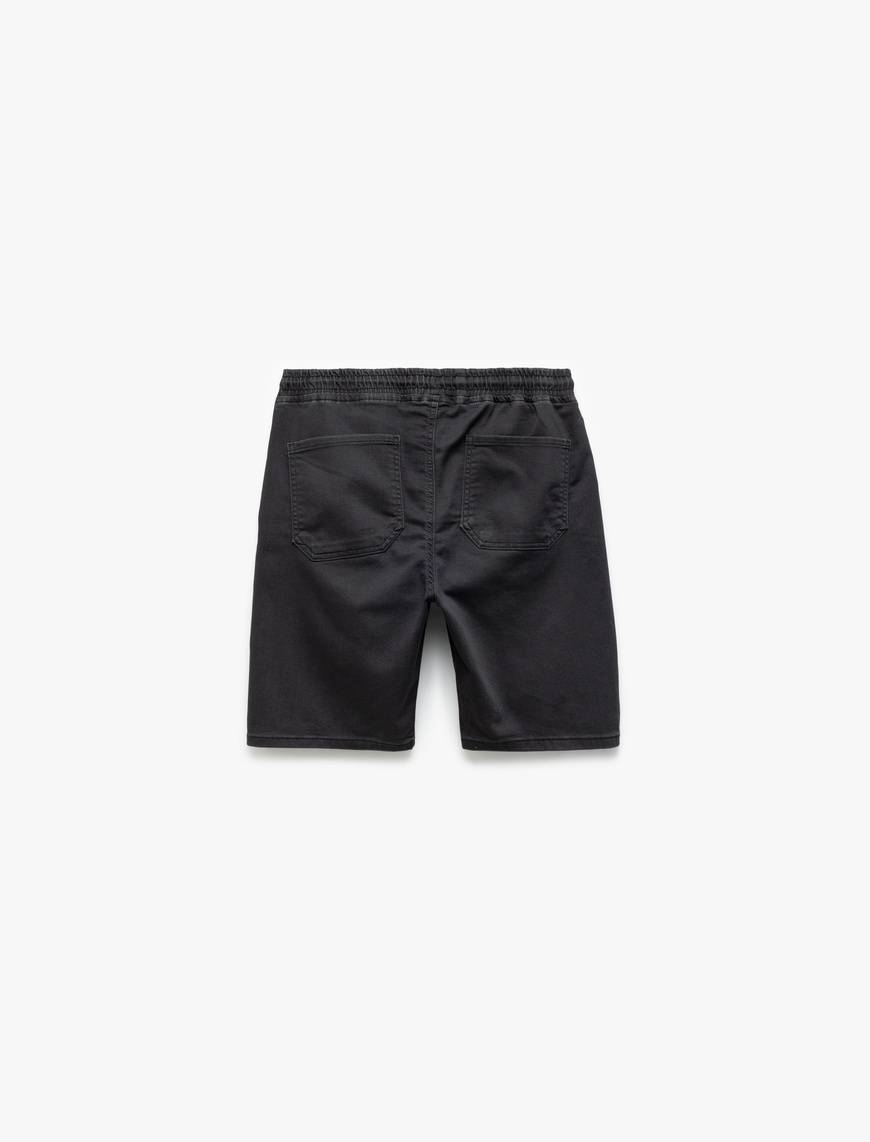   Bermuda Slim Fit Beli Bağcıklı Denim Şort