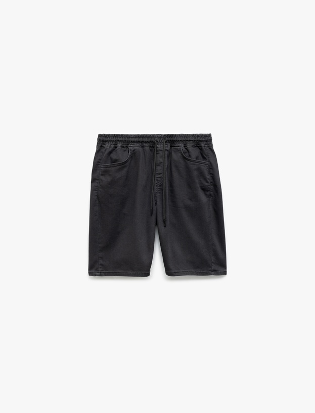 Bermuda Slim Fit Beli Bağcıklı Denim Şort_3