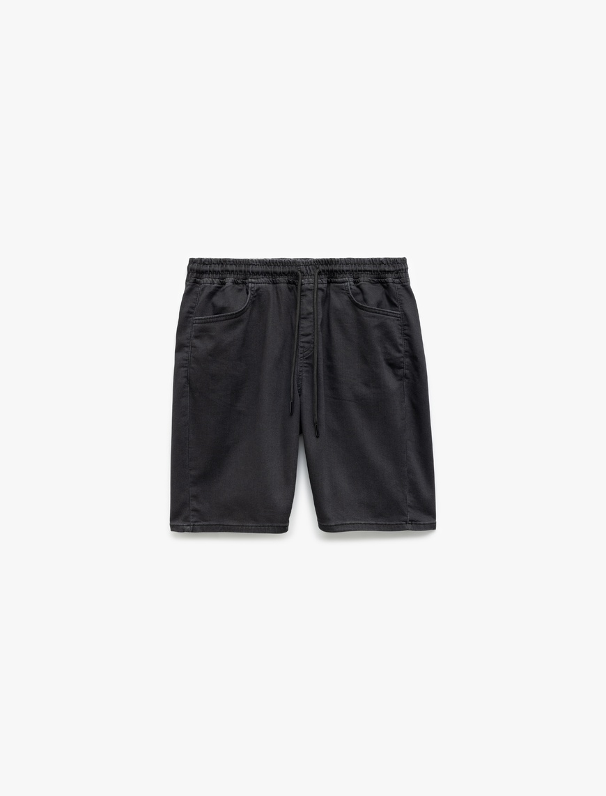   Bermuda Slim Fit Beli Bağcıklı Denim Şort