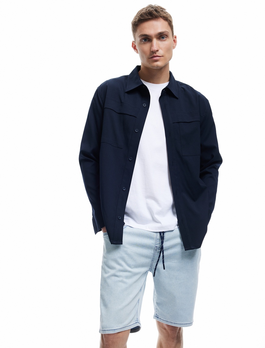   Beli Bağcıklı Bermuda Slim Fit Jean Şort