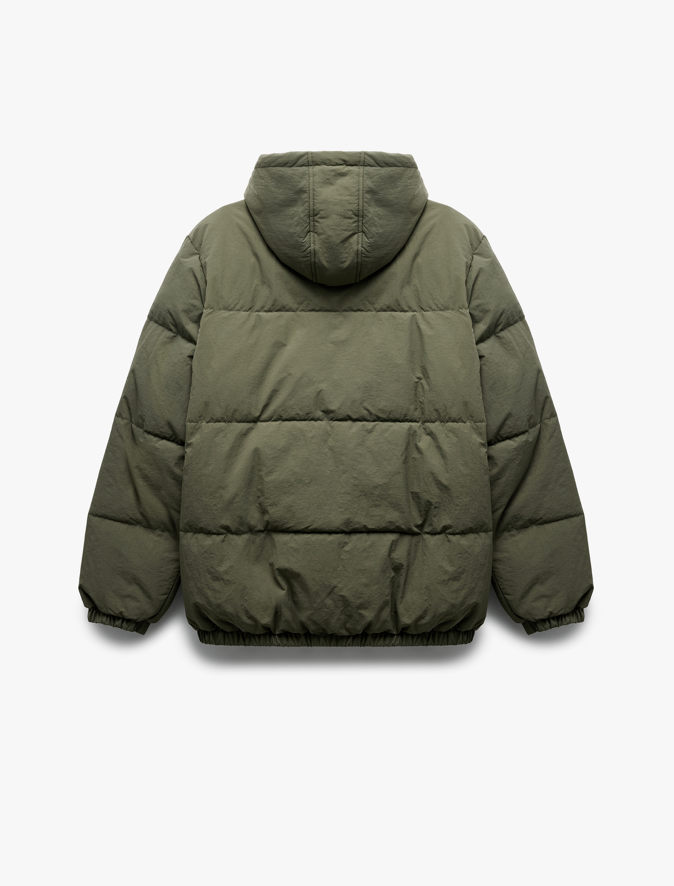 Uzun Kollu Cep Detaylı Fermuarlı Kapşonlu Kışlık Şişme Mont