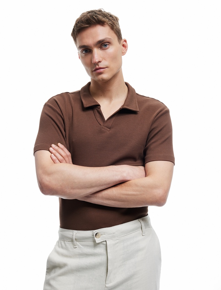  Pamuklu Kısa Kollu Slim Fit Basic Polo Tişört