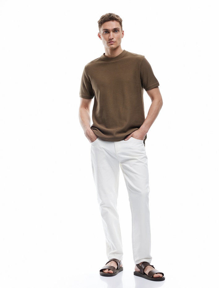  Pamuklu Cep Detaylı Regular Fit Düğmeli Kanvas Pantolon