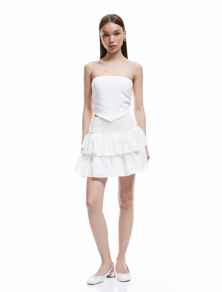  Brodeli Kat Detaylı Gipeli Mini Etek