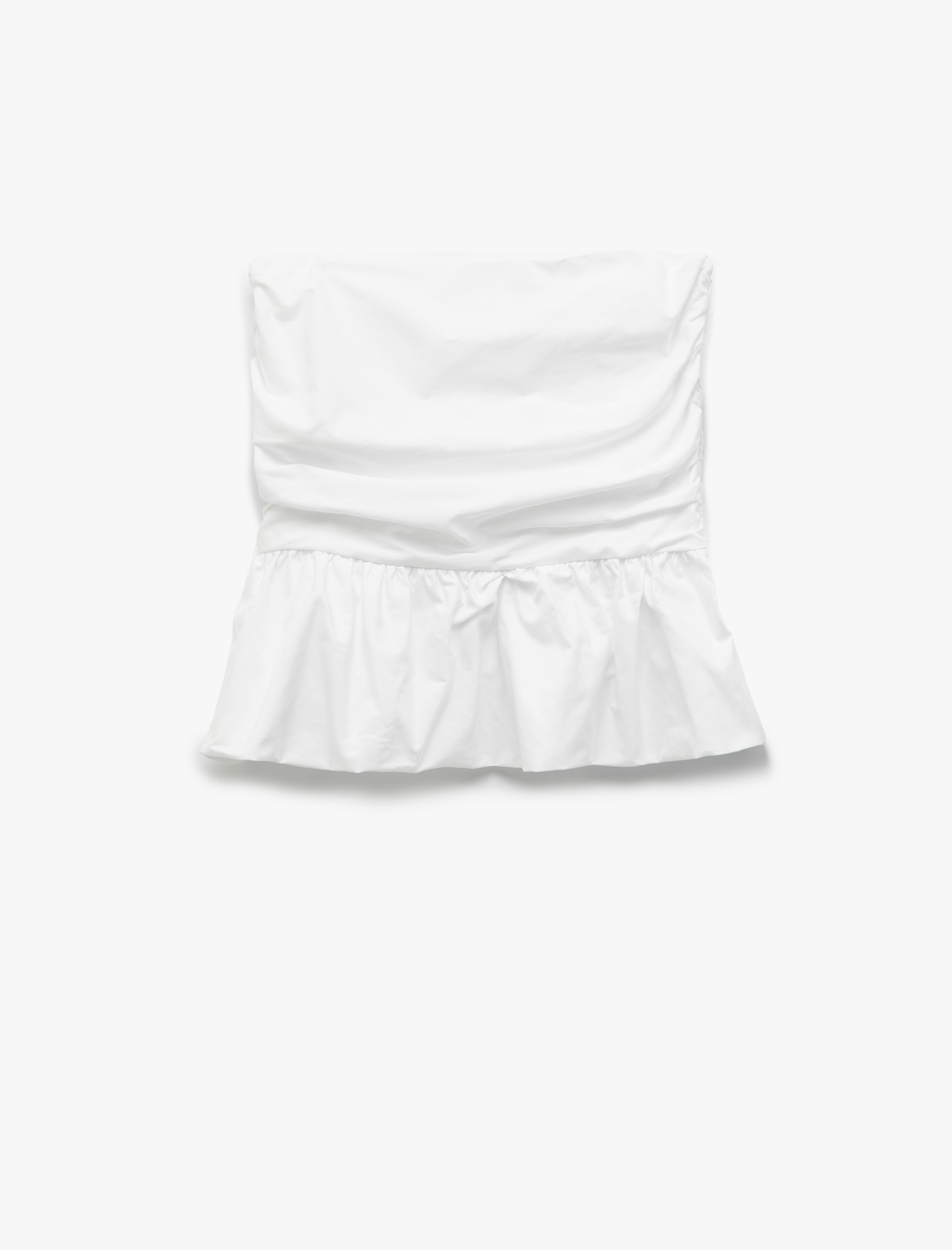   Straplez Yaka Volanlı Pamuklu Crop Bluz